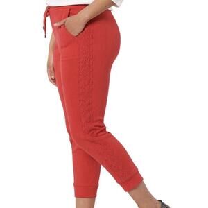 Susan Graver XL Weekend French Terry lace Knit Jogger Sweatpants Red Crop NWOT